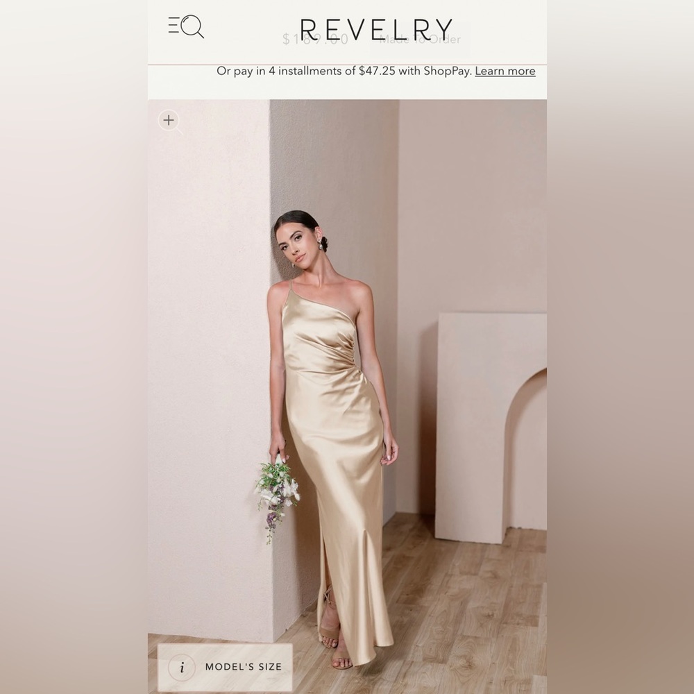 Revelry Gold Champagne Jade Satin Dress, Size 4